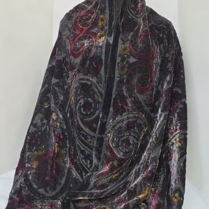 Women's Silk/Velvet Scarf Black/Burgundy/Mustard 70"x19.5"